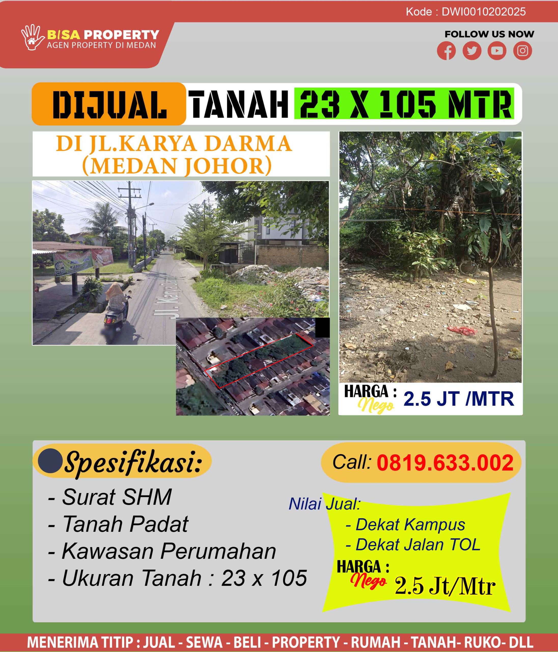 DIJUAL TANAH DI MEDAN JOHOR Jl.Karya Darma